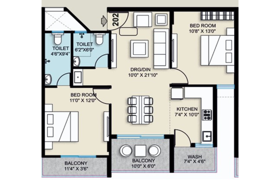Click me 2BHK Floor Plan